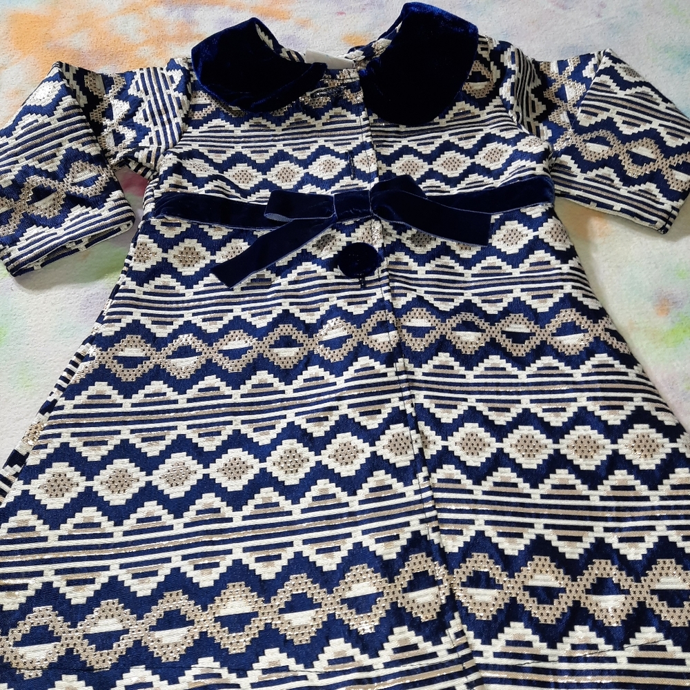 Blueberi Boulevard Brocade Jacket Blue Gold Metallic Girls 2T